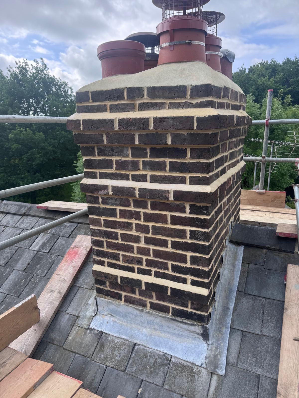 Chimney repoint completed, scaffolding