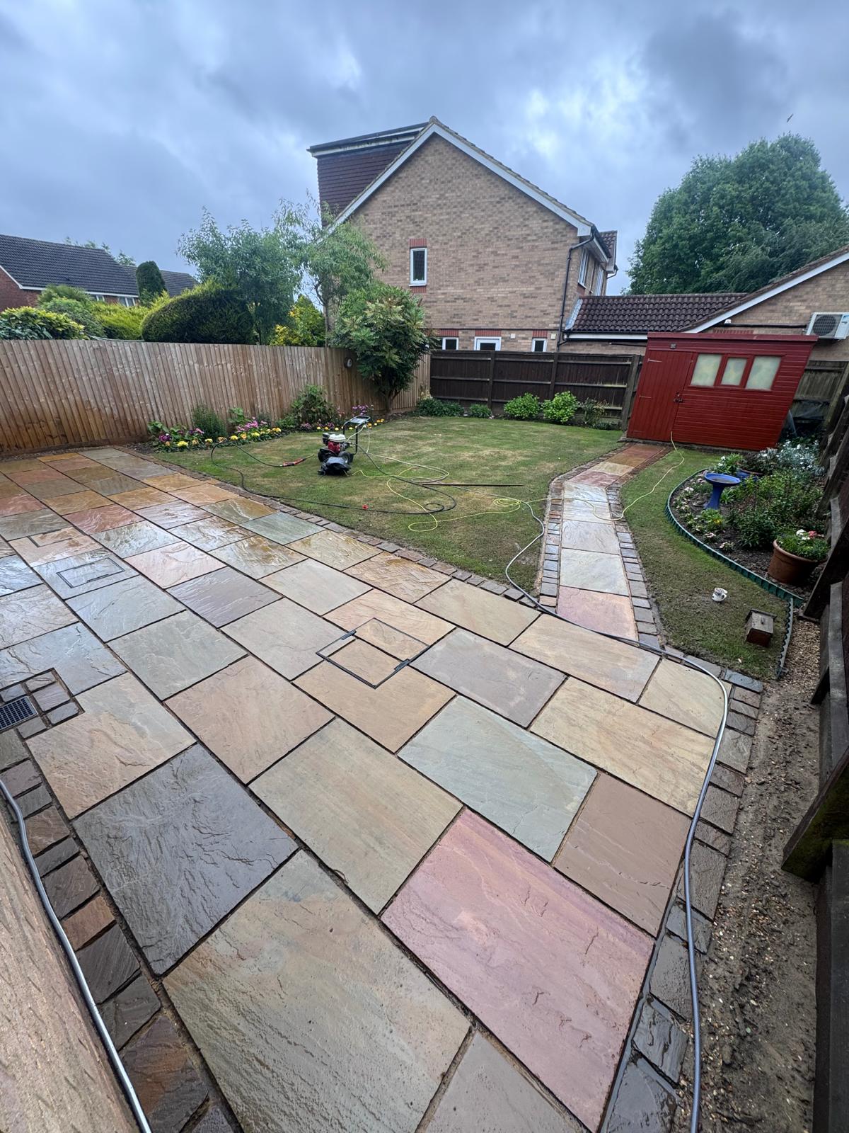 Completed sandstone patio, Aylesbury